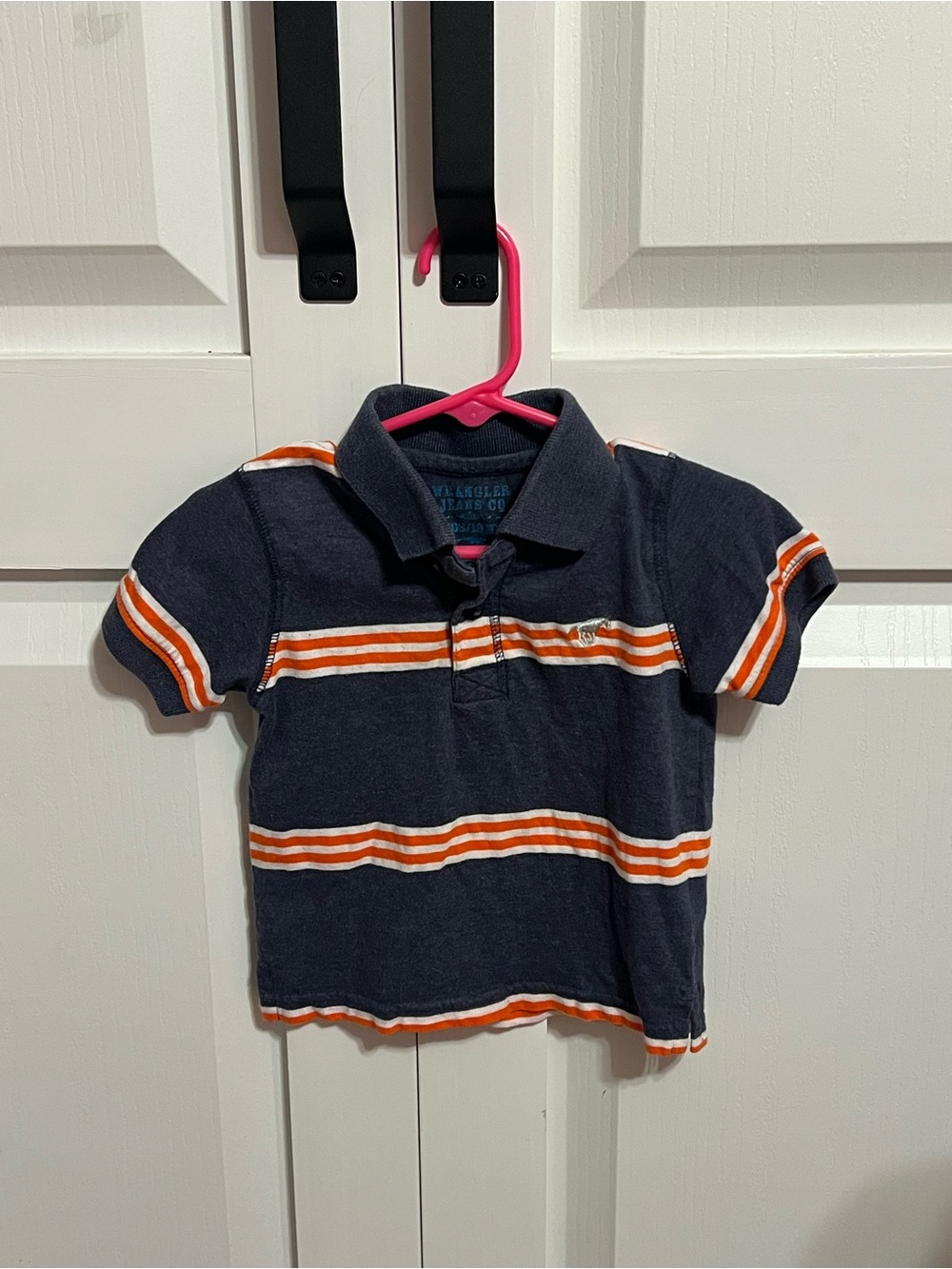 Wrangler Navy Polo with Orange & White Stripes